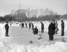 Group of Men Curling, Central Park, New York City, New York, USA, Detroit Publishing Company, 1900