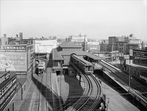 Elevated Train at Dudley Street Station, Boston, Massachusetts, USA, Detroit Publishing Company, 1904