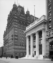 Knickerbocker Trust Building and Waldorf Astoria Hotel, New York City, New York, USA, Detroit Publishing Company, 1904