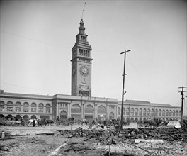 Ferry Building and Ruins after Earthquake, San Francisco, California, USA, Detroit Publishing Company, 1906