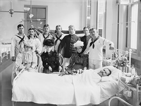 Group of People Visiting Patient, Brooklyn Navy Yard Hospital, Brooklyn, New York City, New York, USA, Detroit Publishing Company, 1900