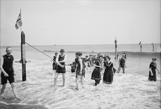 Group of People Enjoying Ocean Beach, Coney Island, New York City, New York, USA, Detroit Publishing Company, 1900