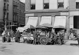Broad Street Lunch Carts, New York City, New York, USA, Detroit Publishing Company, 1905