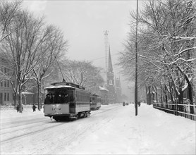 Trolley on Woodward Avenue in Winter, Detroit, Michigan, USA, Detroit Publishing Company, 1905