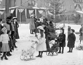 Young Girls with Doll Sleds, Midwinter Carnival, Children's Parade, Upper Saranac Lake, New York, USA, Detroit Publishing Company, 1909
