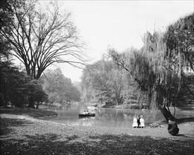 Boaters on Lake, Prospect Park, Brooklyn, New York, USA, Detroit Publishing Company, 1910