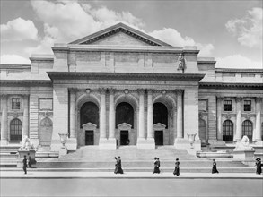 Public Library, Entrance, New York City, New York, USA, Detroit Publishing Company, 1915