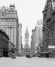 Street Scene, Broad Street and City Hall Tower, Philadelphia, Pennsylvania, USA, Detroit Publishing Company, 1915