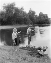 Two Boys Fishing, Summit, Illinois, USA, Detroit Publishing Company, 1900