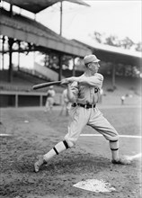 James Weldon Wycoff, Major League Baseball Player, Philadelphia Athletics, Portrait Swinging Bat, Harris & Ewing, 1914
