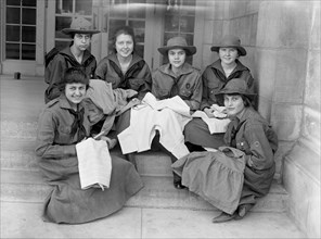 Girls Scouts Sewing, Portrait, USA, Harris & Ewing, 1918