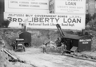 Downtown Construction with Large Billboards in Background, Buy Government Bonds, Washington DC, USA, Harris & Ewing, 1916