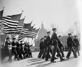 High School Cadets as They Pass U.S. Capitol Building in Army Day Parade, Washington DC, USA, Harris & Ewing, April 1940