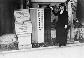 Suffragette Protesting, "Women of America! If you want to put a vote in in 1920 put a (.10, 1.00, 10.00) in Now, National Ballot Box for 1920", USA, Harris & Ewing, 1920