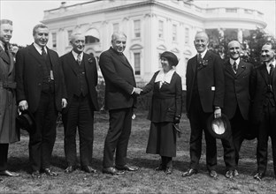U.S. President Warren G. Harding with Group of People in Front of White House, Washington DC, USA, Harris & Ewing, 1922