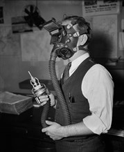 Man Testing New Sand-Blasting Mask, Washington DC, USA, Harris & Ewing, 1936