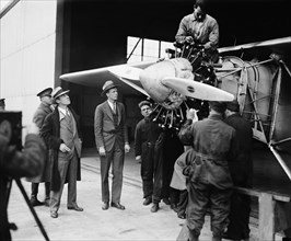 Charles Lindbergh and Group of Men with Airplane, Spirit of St. Louis, Harris & Ewing, 1927