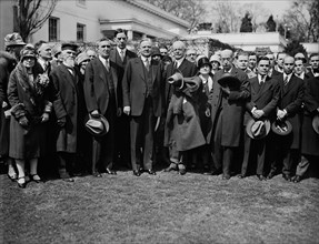 U.S. President Herbert Hoover and Group outside White House, Washington DC, USA, Harris & Ewing, 1929