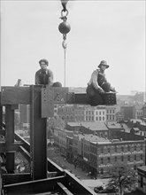 Two Workers Sitting on Steel Beams during Building Construction, USA, Harris & Ewing, 1929