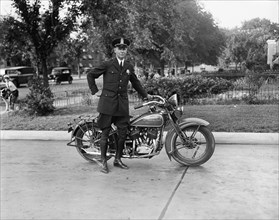 Metropolitan Police Officer with Motorcycle, Portrait, Washington DC, USA, Harris & Ewing, 1932