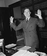 Huey P. Long, U.S. Senator from Louisiana and former Louisiana Governor, Portrait with Hands Up, Washington DC, USA, Harris & Ewing, 1935