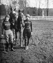 Two Female Polo Players Standing with Horses, Portrait, USA, Harris & Ewing, 1925