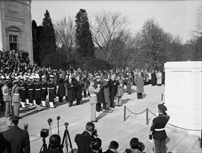 U.S. President Franklin Roosevelt and General John Pershing Lead Nation in Observance of Armistice Day at Tomb of Unknown Soldier, Arlington National Cemetery, Arlington, Virginia, USA, Harris & Ewing...