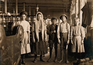 Group of Young Spinners and Doffers at Cotton Mill, Lancaster, South Carolina, USA, Lewis Hine, 1908