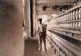 Portrait of Young Boy Working as Doffer at Cotton Mill, Lancaster, South Carolina, USA, Lewis Hine, 1908