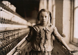 Portrait of Young Girl Working as Spinner at Cotton Mill, even Thought she is Not Old Enough to Work, Whitnel, North Carolina, USA, Lewis Hine, 1908