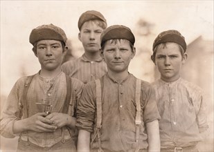 Portrait of Young Boys Working as Doffers at Textile Mill, Macon, Georgia, USA, Lewis Hine, 1909