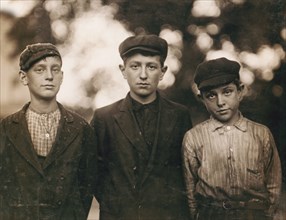 Portrait of Three Young Boys, Textile Mill Workers, Bennington, Vermont, USA, Lewis Hine, 1910