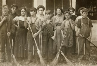 Portrait of Group of Sweepers and Doffers at Cotton Mill, Winchendon, Massachusetts, USA, Lewis Hine, 1911