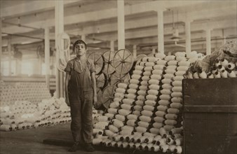 Portrait of Young Boy Working as Doffer at Cotton Mill, Fall River, Massachusetts, USA, Lewis Hine, 1912