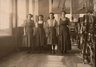 Portrait of Four Girls in Textile Mill, Fall River, Massachusetts, USA, Lewis Hine, 1912