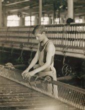 16-year-old Tube Boy in Mule Rom at Berkshire Cotton Mills, Adams, Massachusetts, USA, Lewis Hine, 1916