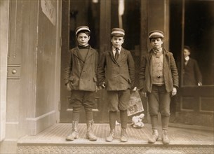 Portrait of Three Young Messenger Boys, New Haven, Connecticut, USA, Lewis Hine, 1909