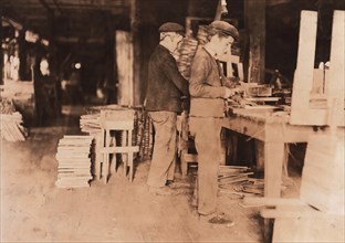 Two Young Boys Making Grate Bottoms at Basket Factory, Evansville, Indiana, USA, Lewis Hine, 1908