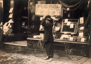 Young Boy Carrying Box of Wood on his Head, Fall River, Massachusetts, USA, 1916