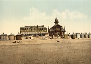 Beach and Casino, Calais, France, Photochrome Print, Detroit Publishing Company, 1900