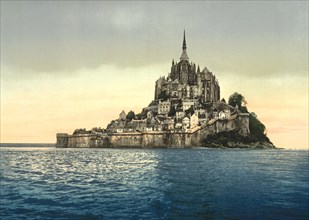 East coast at High Water, Mont Saint-Michel, France, Photochrome Print, Detroit Publishing Company, 1900