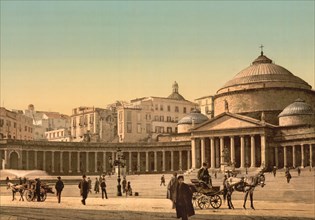 Plaza and Church of San Francesco di Paola, Naples, Italy, Photochrome Print, Detroit Publishing Company, 1900