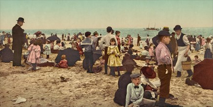 Crowd on Beach, Coney Island, Brooklyn, New York, USA, Photochrome Print, Detroit Publishing Company, 1902