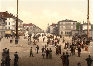 Street Scene, Odensplatz and Ludwigstrasse, Munich, Bavaria, Germany, Photochrome Print, Detroit Publishing Company, 1900