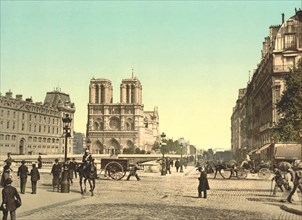 Notre Dame and St. Michael Bridge, Paris, France, Photochrome Print, Detroit Publishing Company, 1900