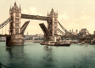 Tower Bridge, Open, London, England, UK, Photochrome Print, Detroit Publishing Company, 1900