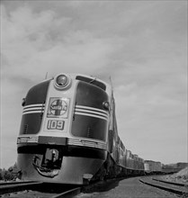 Diesel Freight Train on Atchison, Topeka and Santa Fe Railroad between Winslow and Seligman, Arizona, Jack Delano for Office of War Information, March 1943