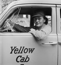 Miss Mary E. Steiner, Driver for the Yellow Cab Company, Philadelphia, Pennsylvania, USA, Jack Delano for Office of War Information, June 1943