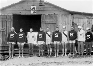 Stanford University Crew, Portrait, Poughkeepsie Regatta, Poughkeepsie, New York, USA, Bain News Service, 1910's