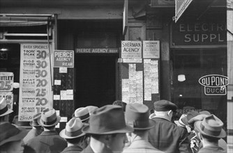 Men Waiting outside Employment Agency, Sixth Avenue, New York City, New York, USA, Arthur Rothstein for Farm Security Administration, December 1937